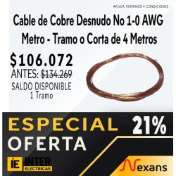 Cable de Cobre Desnudo No 1-0 AWG Metro - Tramo o Corta de 4 Metros